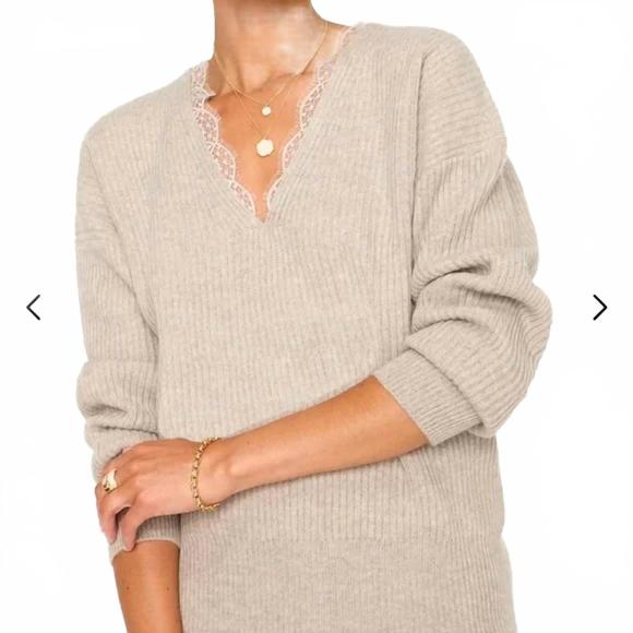 BROCHU WALKER Sweaters - NEW BROCHU WALKER ava lace v neck sweater in lt chia melange combo